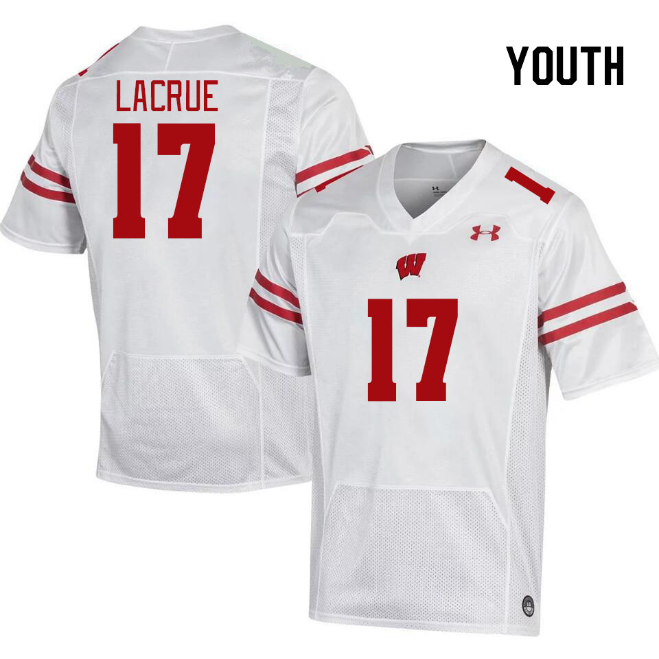 Youth #17 Cole LaCrue Winsconsin Badgers College Football Jerseys Stitched Sale-White